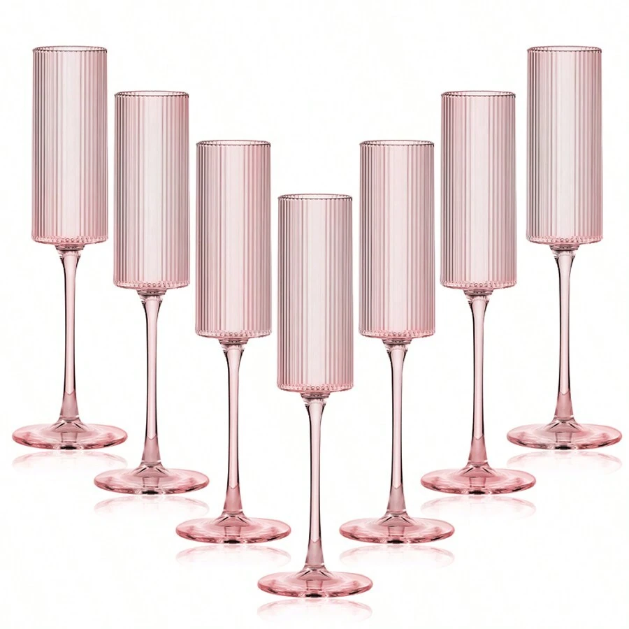 Ribbed Plastic Champagne Flutes, 5.5 Oz Unbreakable Goblet Glasses Reusable Champagne Toasting Cups Set Of 6 - Modern & Elegant For Wedding Party Anniversary Christmas Birthday, Valentine's Day Gift, For Outdoor, Camping, Gift For Father