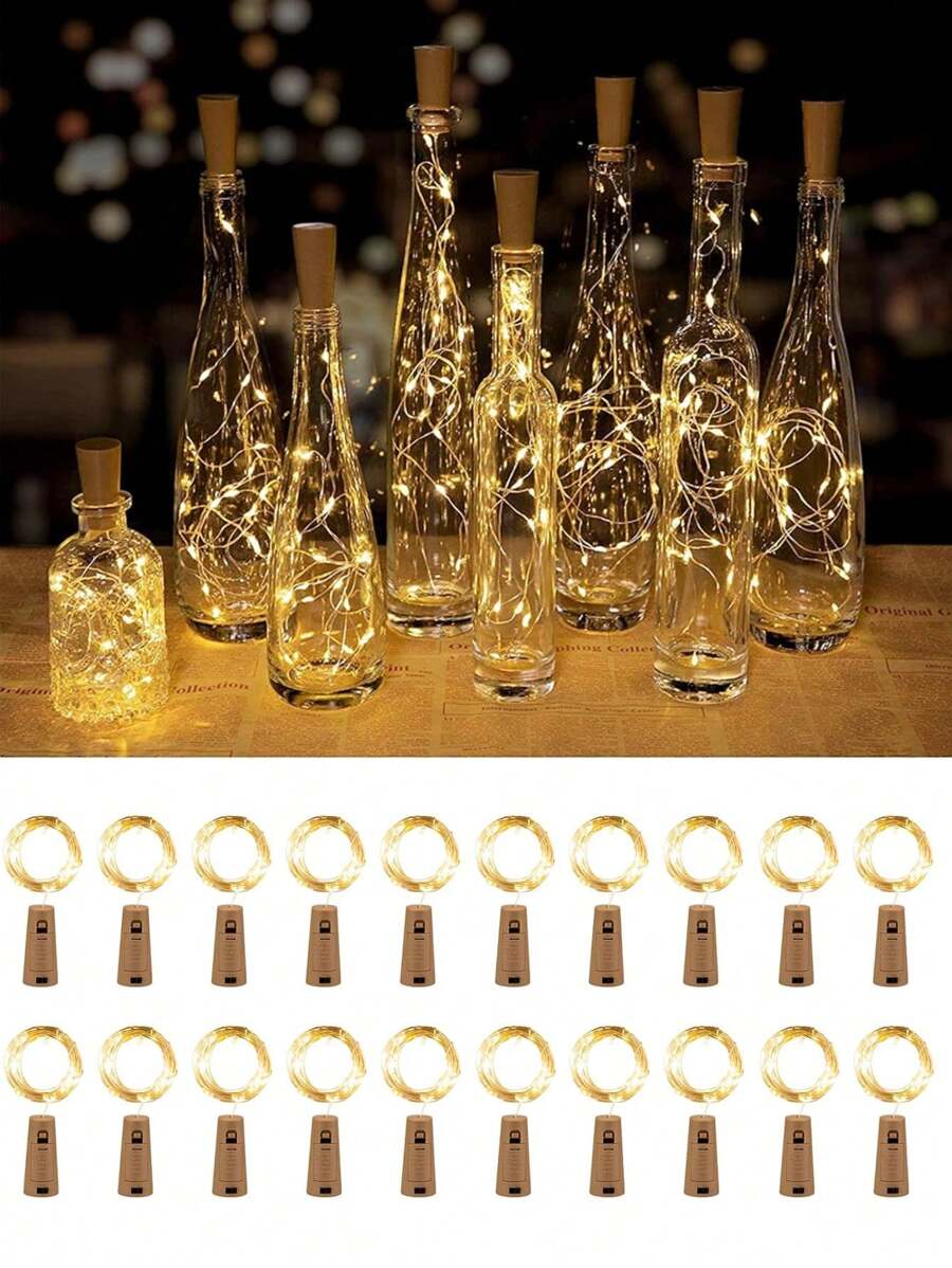 10 stuks wijnfleslampjes met kurk, op batterijen werkende, waterdichte lichtsnoeren voor potten, feesten, bruiloften, Kerstmis, festivals en bardecoraties - lichtsnoeren geschikt voor doe-het-zelf, Halloween-decoraties, warm wit