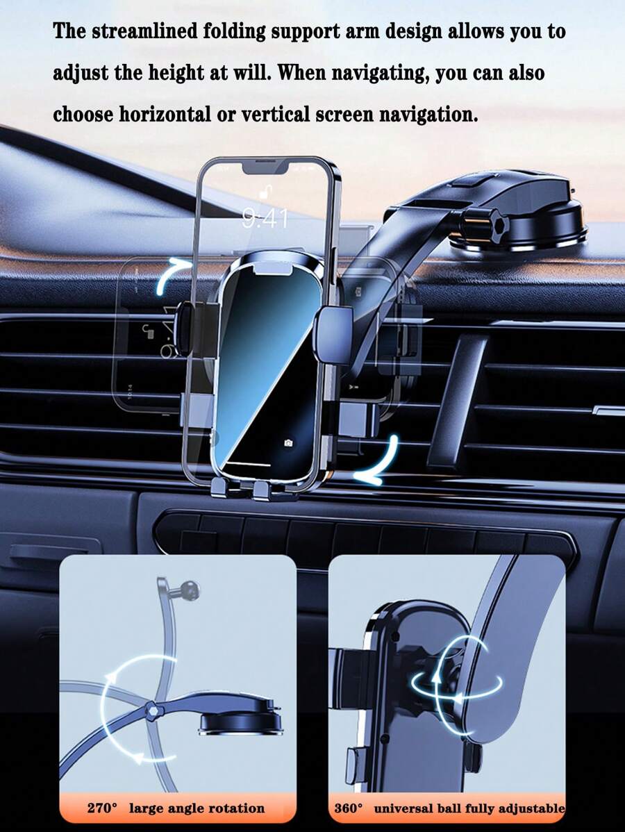 1 pieza Soporte para teléfono de coche, tipo clip con soporte de gravedad, rotación horizontal y vertical mejorada Adjustable, montaje giratorio de teléfono 360°, adecuado para el salpicadero del coche