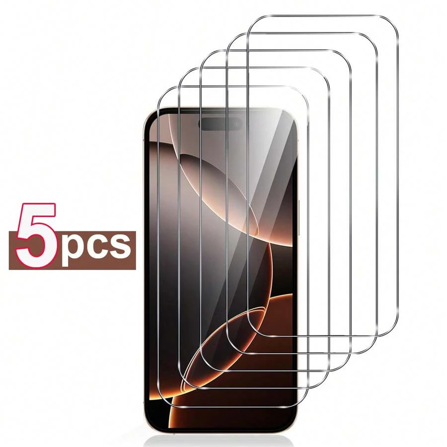 5pcs Screen Protector Compatible With Iphone 16 Pro Max 15 14 Plus 13 12 Mini 11 Tempered Glass Anti Scratch 9H Hardness Case Friendly