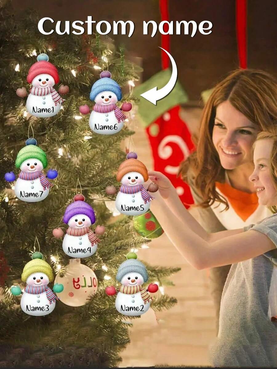 Personalized 2D Acrylic Christmas Snowman Tree Ornaments, Custom Ornaments With Names ,Customized Xmas Decorations Ornament Gifts, Customized 7 Colors Snowman Xmas Tree Hanging Tags With Family Name,Personalized Gifts, Christmas Gifts,Personalized Christmas Ornaments,