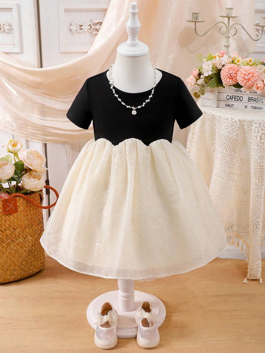 European And American Style Girl Summer New Patchwork Short Sleeve Princess Dress