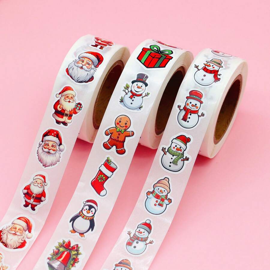 1500 unidades de pegatinas de decoración navideña, diseños de Papá Noel, muñeco de nieve y garabatos a mano, pegatinas para cajas de regalo, sobres, y tarjetas de felicitación