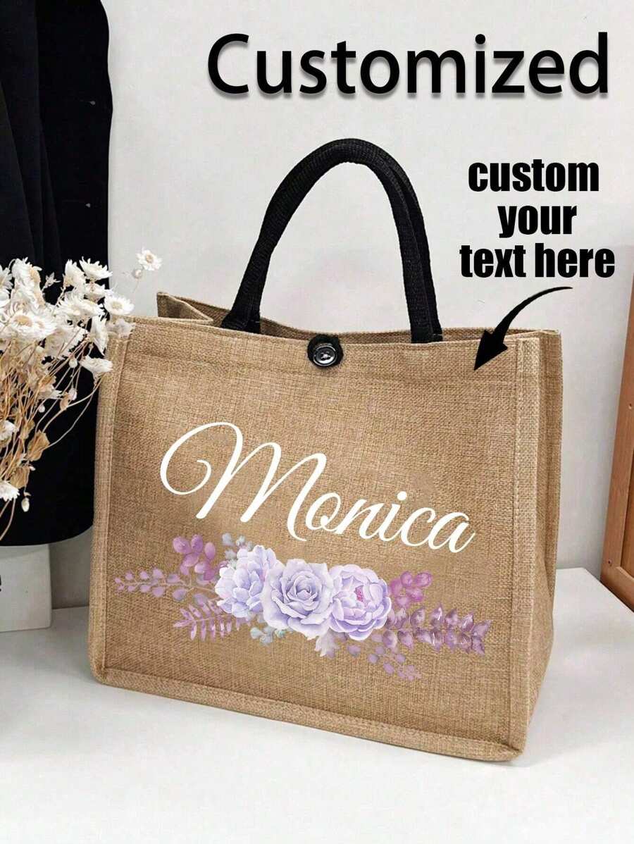 1pc Customized Linen Bag Your Own Design Women Custom Tote Bag For Shopping Linen Bags, Unique Design (Photo, Landscape, Illustration), Foldable, Large Capacity, Lightweight, Stylish, Personalized Tote Bag, Shoulder Bag, Casual Shopping Bag Women, Rookies & White-Collar Workers For Anniversaries, For Birthdays, For Christmas, For Winter, For Holiday/ Vacation, For School, For Business/Commute/Work/Office Bags Ladies