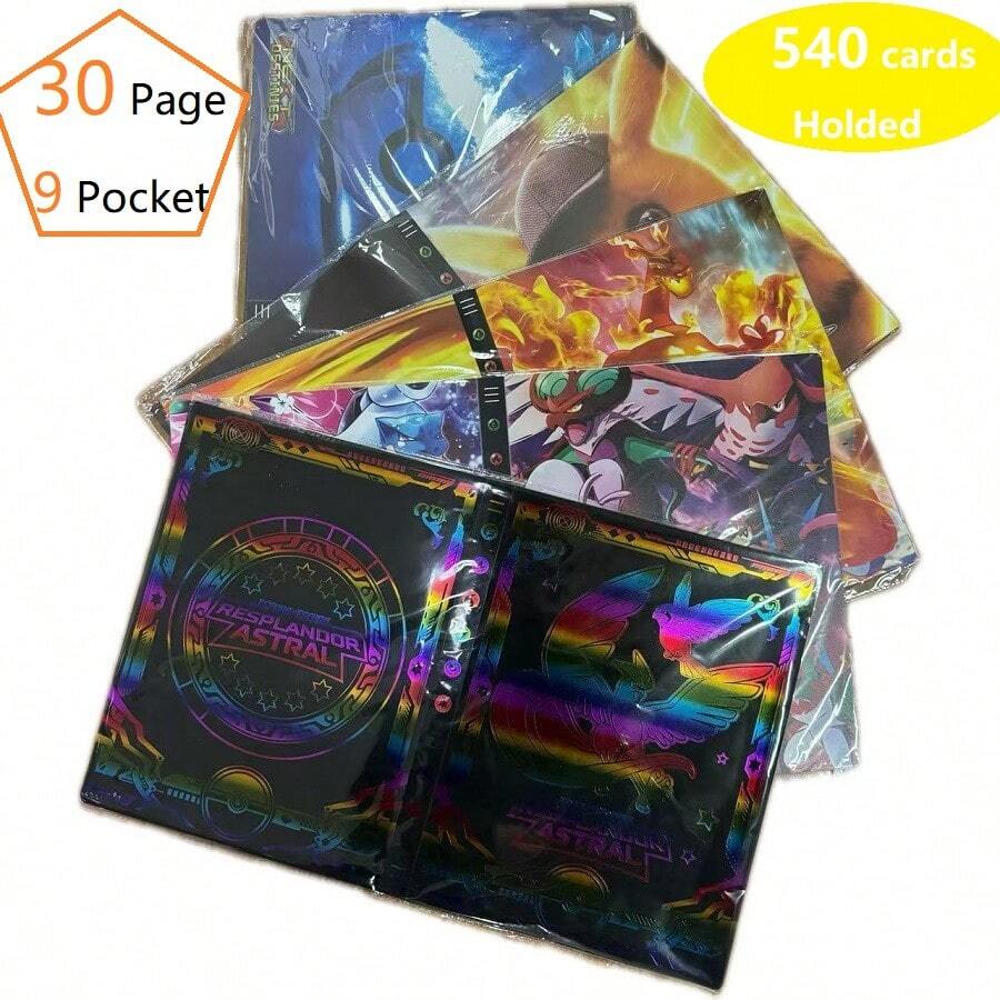 1 szt. Album do przechowywania z PVC z 9-slotowymi przezroczystymi stronami, odpowiedni do zbierania i przechowywania zdjęć i kart, zabawek, dekoracji świątecznych 9-kieszonkowy album 540 kart anime trzymanych w kolekcji książek VMax GX karty do gry w karty segregator lista kolekcja zabawek na prezent urodzinowy na Boże Narodzenie