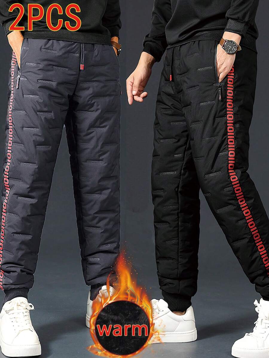 Set de 2 pantalones de chándal térmicos forrados para hombre - Joggers deportivos y casuales cálidos, engrosados para actividades al aire libre en clima frío