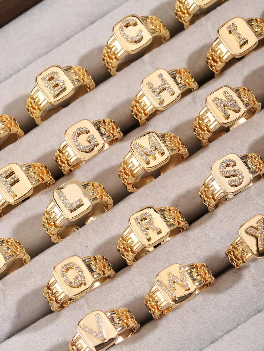 1 pieza Anillo con 26 iniciales en estilo retro, el regalo personalizado talla grande apropiado para los niños
