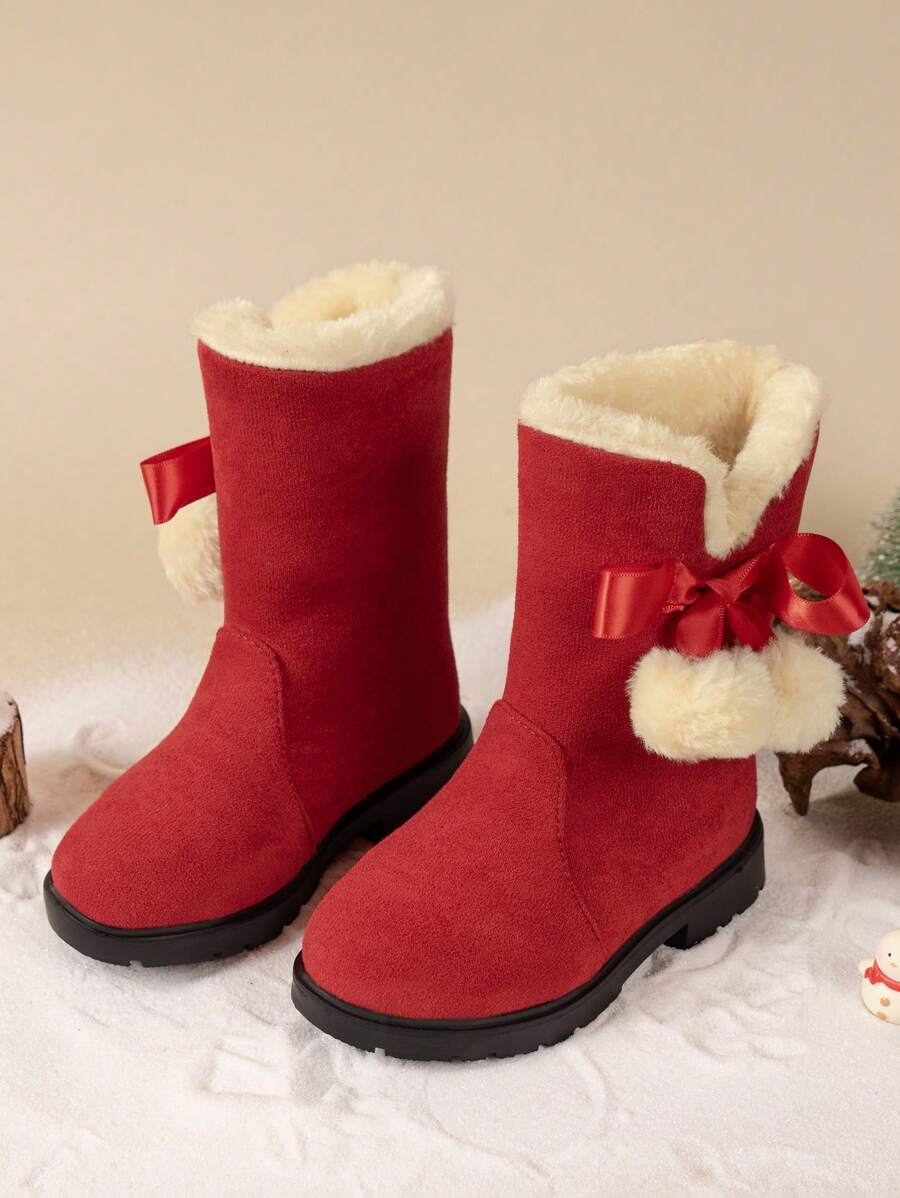 Une paire de bottes de neige de Noël pour filles, nouvelles chaussures d'hiver pour enfants pour la nouvelle année, avec tricot ajouté en hiver, et chaussures d'hiver pour filles et bébés