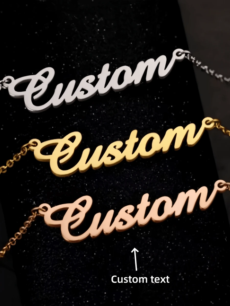 1 pièce Collier avec plaque à personnaliser en acier inoxydable or, argent ou rose pour femmes et hommes. Bijou personnalisé avec lettre. Cadeau de mode, pour petite amie, anniversaire ou Noël