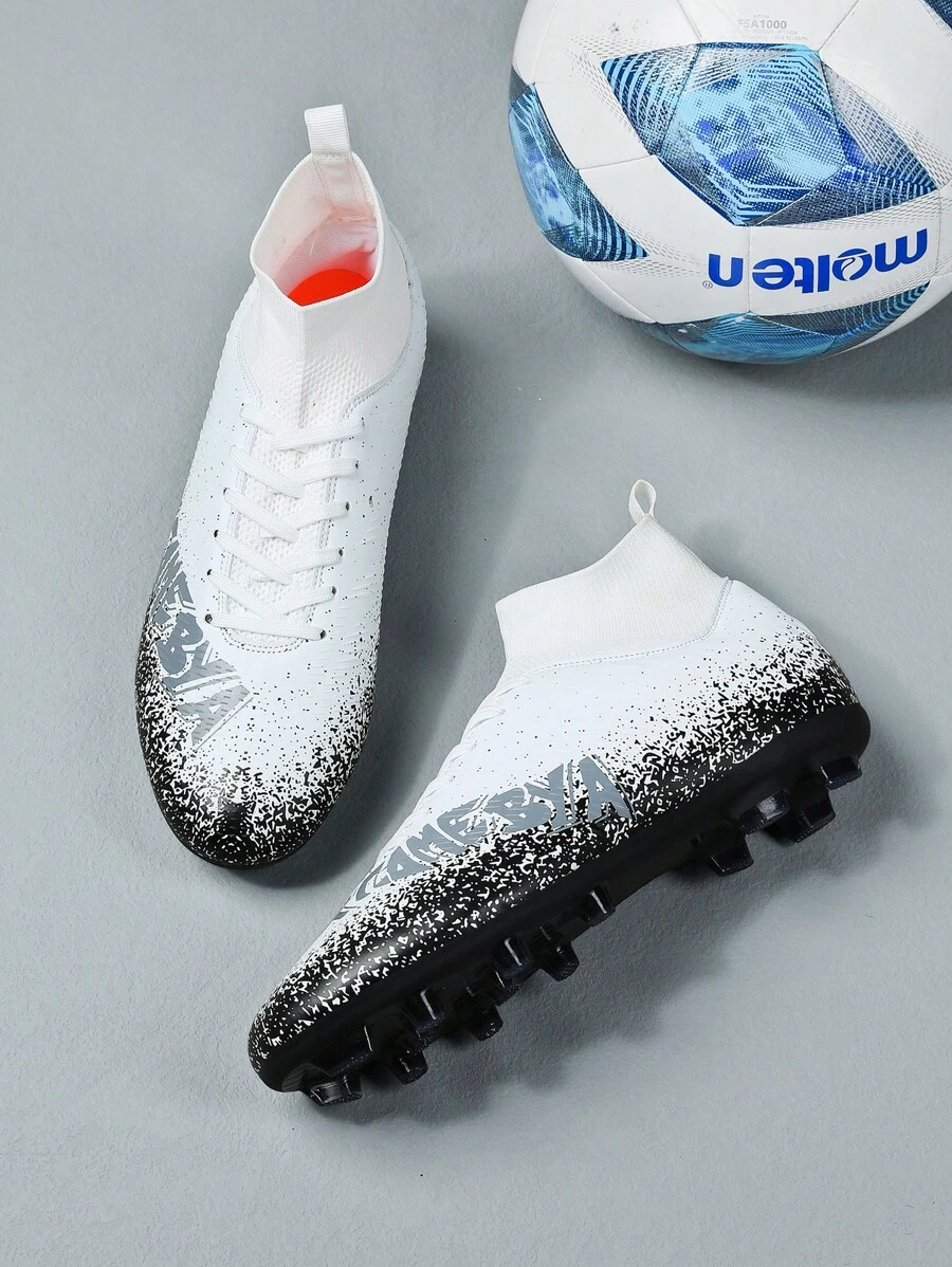 Fußballschuhe mit Stollen für Jungen und Mädchen, professionelle Outdoor-Fußballschuhe mit geometrischem Muster, rutschfest und atmungsaktiv, mit Schnürsenkel für Training und Wettkampf