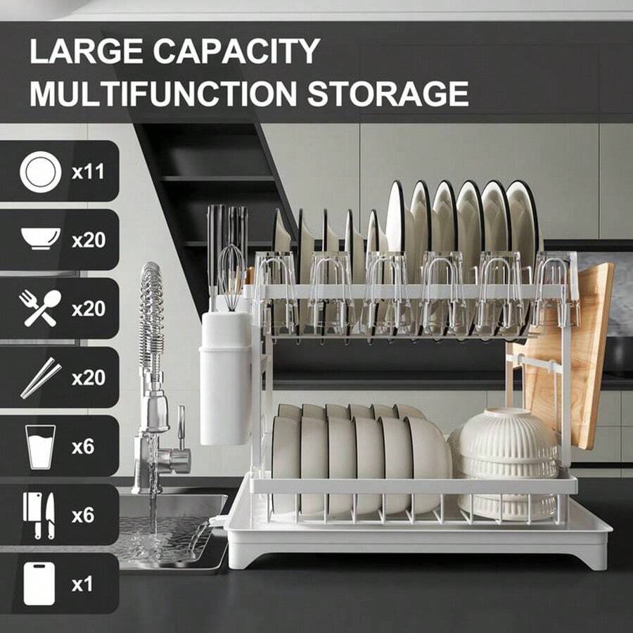 1 Set Of Bowl Racks, 2 Layers Of Dish Drying Racks, A Kitchen Detachable Bowl And Dish Storage And Drainage Rack, Is Detachable, It Includes A Double-Layer Utensil Rack, Cup Rack, Drainage Plate, Adhesive Plate Rack, Utensil Rack, Kitchen Accessories
