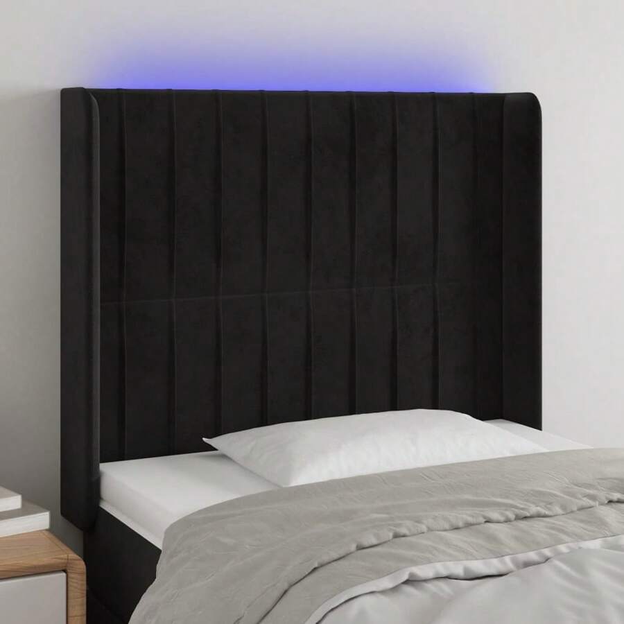 Tête de lit moderne en velours - Cadre de lit à hauteur réglable avec éclairage coloré pour une décoration de chambre à coucher élégante - Noir 103x16x118/128 cm