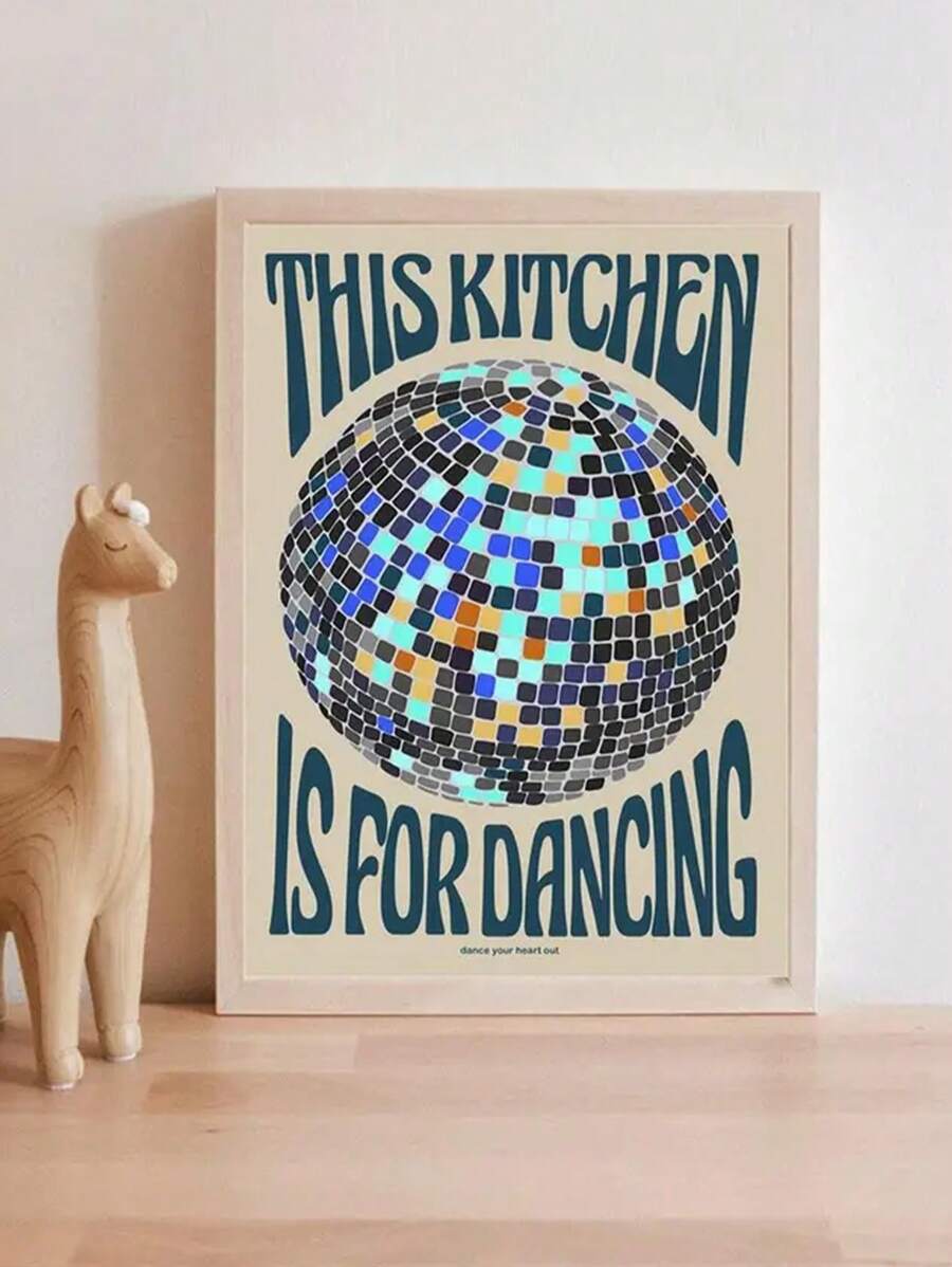 1pc Unframed Vintage Art Canvas Poster, Disco Ball Print "This Kitchen Is For Dancing" - Ideal Retro Wall Art And Decor For Bedroom, Living Room, Corridor, And Winter Decor Gifts Birthday Graduation
