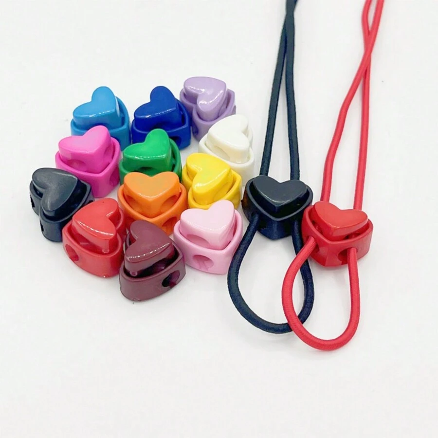 10 à 50 pièces Boutons décoratifs de forme de cœur colorés au hasard, fermoir décoratif, cordon de verrouillage, crochet à ressort, fermoir en forme de groin de cochon, fermoir de carte, bouton de réglage élastique, bouton d'arrêt