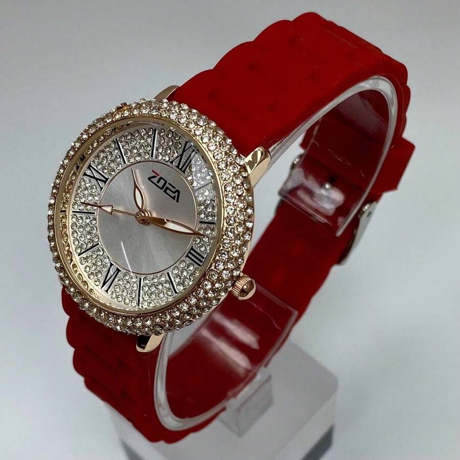RELOJ ZOEA CON PIEDRA TIPO DIAMANTES PARA DAMA , RELOJ SUMERGIBLE CAUCHO PARA MUJER CON BRILLOS