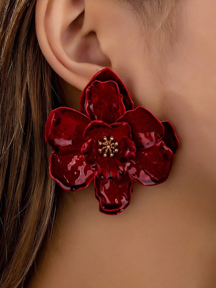 1 Paar vintage asymmetrische geometrische Blumen- und Blättermuster Ohrringe mit Textur in Gold, personalisiertes Geschenk für Frauen für den Nachtclub