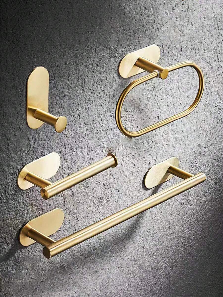 4pcs Stainless Steel Towel Rings, Bathroom Towel Bar Set, Bathroom Accessories Include Towel Rack, Toilet Paper Holder, Suitable For Home & Bathroom