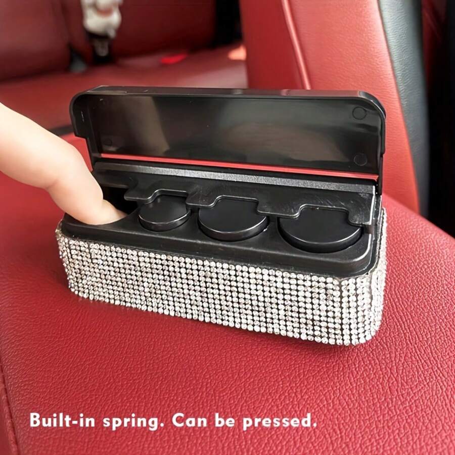 1pc Sparkling Crystal Coin Storage Box, Car Decor Coin Container, Decorative Storage Box, Gift