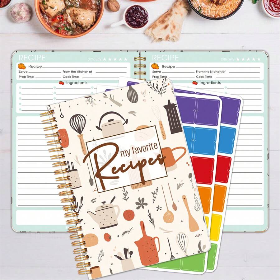Recipe Journal & Notebook With Stickers For Cooking Enthusiasts - Perfect For DIY Meal Planning And Organizing Delicious Recipes,School Supplies,Back To School