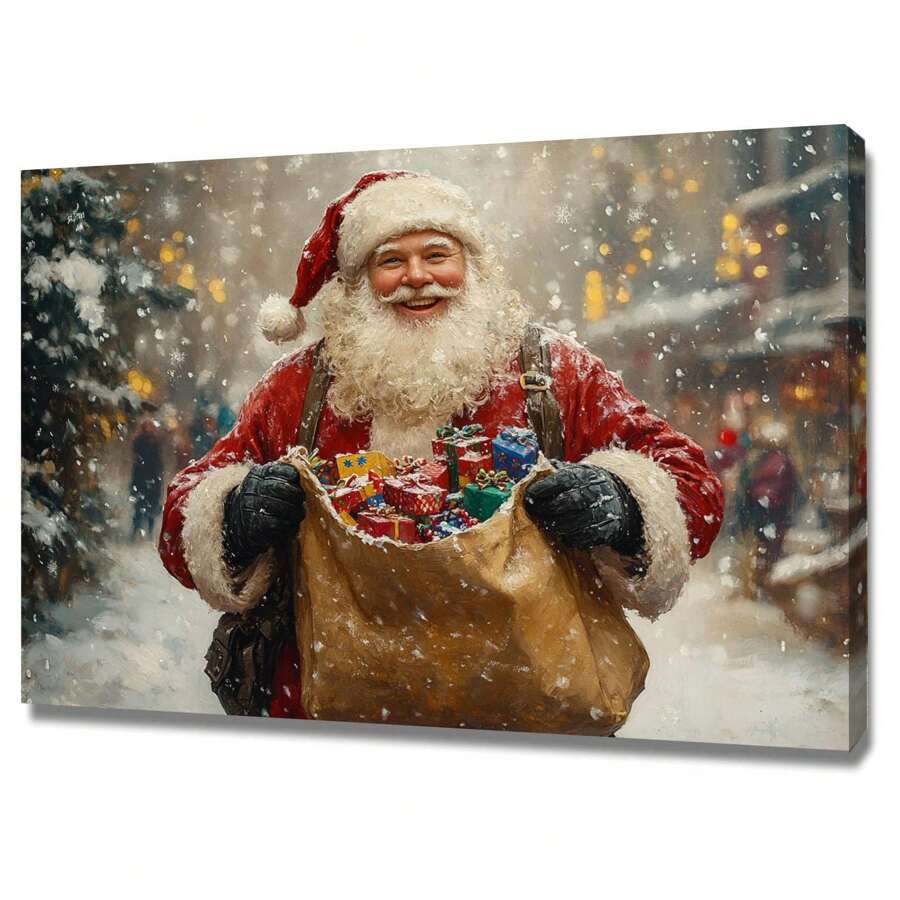 Framed Wall Art Prints,Funny Santa Claus Vintage Watercolor Posters Decorative Natural Forest Art Posters - Posters Prints Canvas Wall Art Winter For Home Gallery Living Room Bedroom Decor Canvas Wall Art - Maximalist Pictures Home Wall Decorations Paintings Canvas Prints Festival Gift Framed Ready To Hang