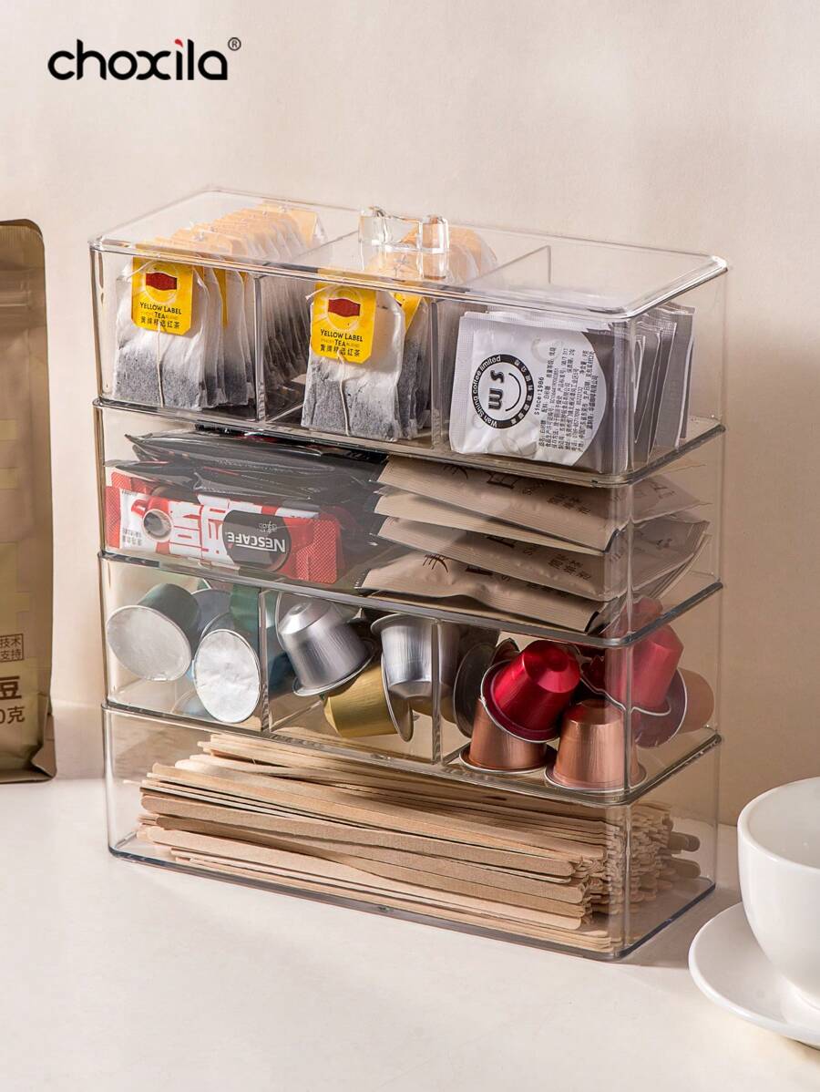 choxila 1 pièce Boîte de rangement pour capsules de café pour café-shop ou salon de thé au lait, accessoires de café filtre, boîte de rangement pour mélangeur à café, cubique, organisateur de sachets de thé, boîte de rangement pour couverts de fête, retour à l'école