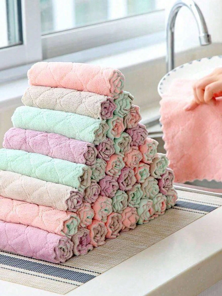 10pcs Double Sided Absorbent Cleaning Cloths, Thickened Non-Shedding Non-Stick Oil Kitchen Dishcloths