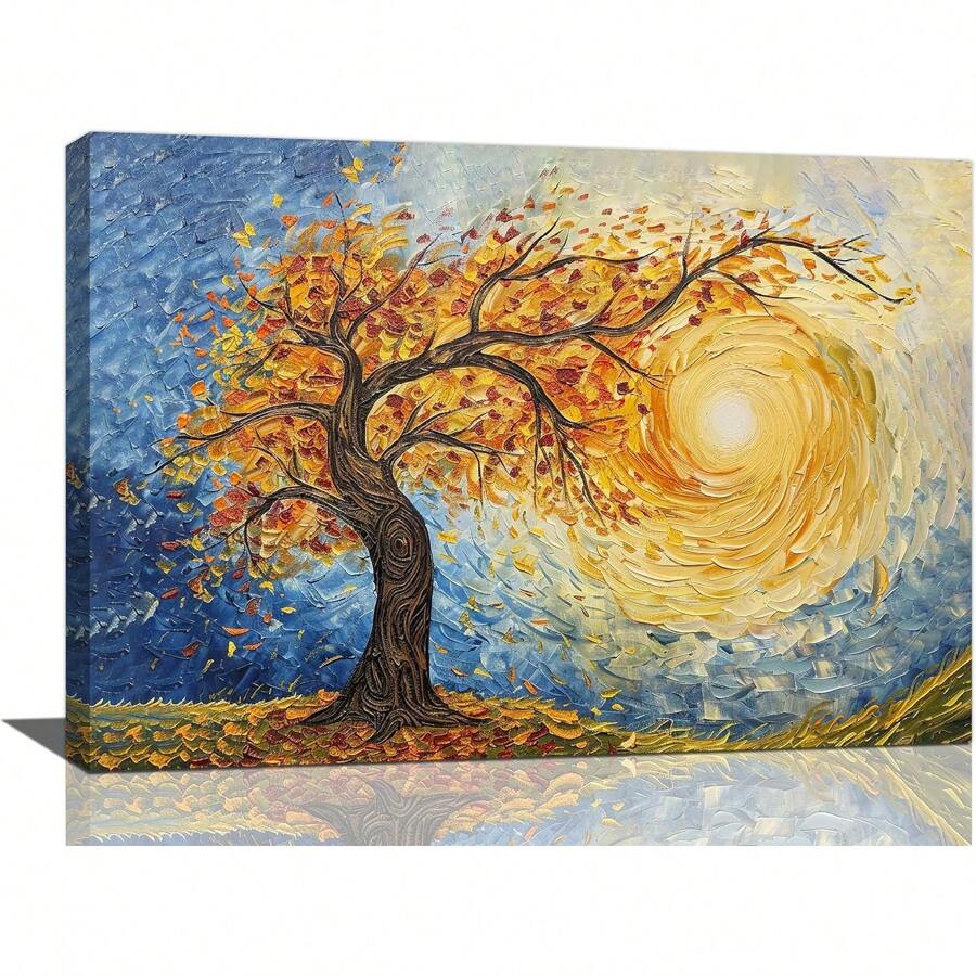 1pc Tree Of Life Autumn Wall Art Fall Abstract Texture Tree Picture Canvas Wall Decor Nature Oil Painting Modern Home Artwork Decorative Canvas Print Decorative Art Painting Beautiful Decorative Gift For Home Living Room Kitchen Dining Room Office Bedroom Bathroom Decor, Framed And Ready To Hang.