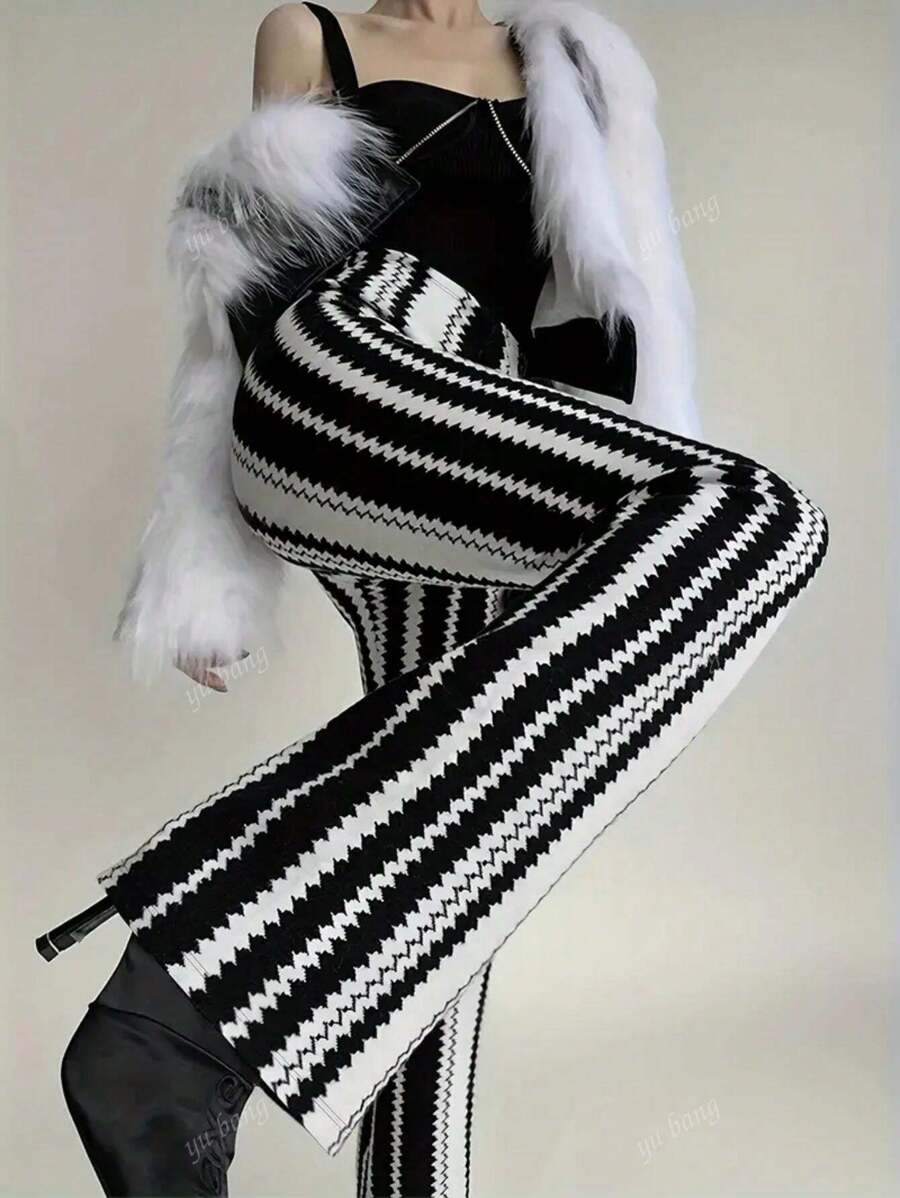 Pantalones palazzo de pierna acampanada a rayas para mujer, de verano