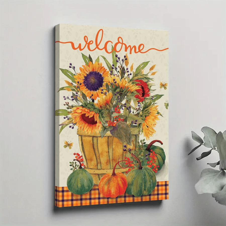 1Pc Framed Canvas Poster, Sunflower Basket Flag Wall Art Canvas Paintings, Ideal Gift For Bedroom Living Room Corridor, Wall Art, Wall Decor, Winter Decor, Room Decoration