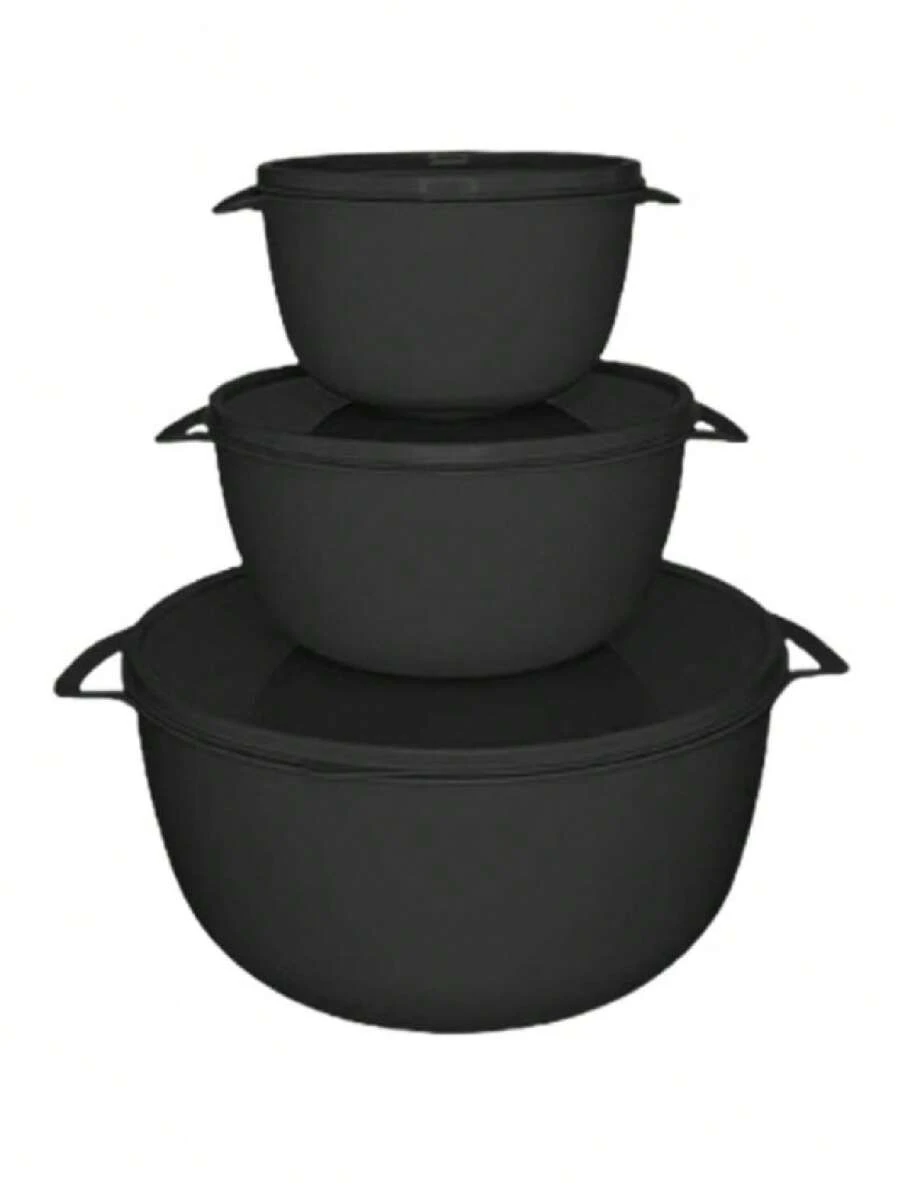 kit saladeira com tampa com 3 peças redondo preto