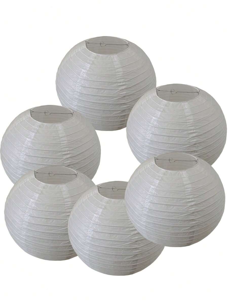 6PCS 6-20 INCH White Round Paper Lanterns (Not Water-Proof) Set For Home Garden Wedding Party Christmas Festival Anniversary Decoration, DIY Painting Props Lamp Cover