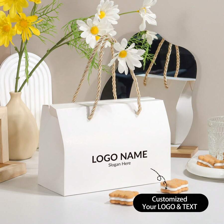 20pcs Customized Logo Personalized Paper Boxes With Rope, 20x10x13.5cm White Candy Box, Kraft Handmade Cookies, Incense, Dried Fruits, Chocolate Packaging Box, Handmade Candle Gift Box, Suitable For Wedding, Party, Birthday Gifts