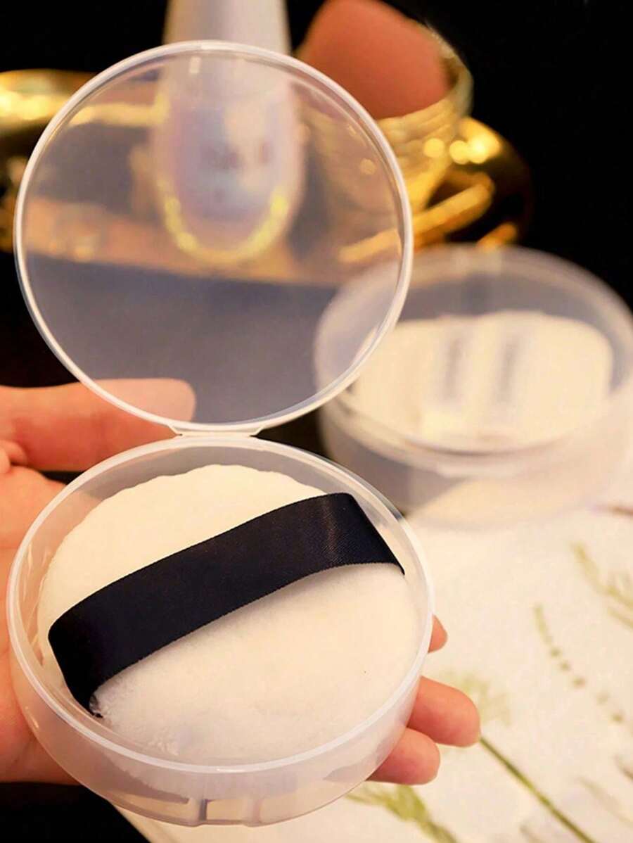 Juego de 5 esponjas de maquillaje redondas y portátiles con base de contenedor, esponja de maquillaje con estuche, borla de polvos con caja, herramienta de maquillaje femenino para viaje