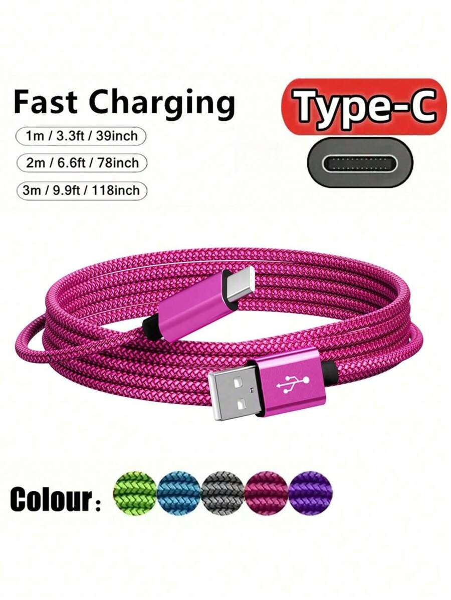 1PC 60W USB C Charger Cable,3.3FT/6.6FT/10FT Long USB Type-C Fast Charging Cable,Nylon Braided USB A To USB C Charger Cable,Compatible With Samsung Galaxy S24/S23 Ultra/S23/S23+/S22/S22 Ultra/S22+/S21 Ultra/S20 Ultra/ Note 20/Note 10/Z Fold 3/4/5 Compatible With IPhone 16, 16 Pro Max, 15, 15 Plus, 15 Pro, 15 Pro Max,Compatible With Xiaomi, Compatible With OnePlus Type C