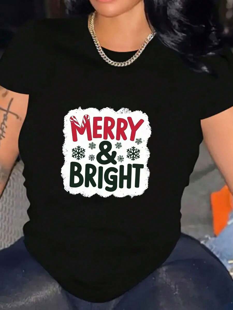 Fashion Happy And Bright Print Shirt Women Cotton T-Shirt Soft Breathable Comfort-Fit Crew Neck Tee T-Shirt
