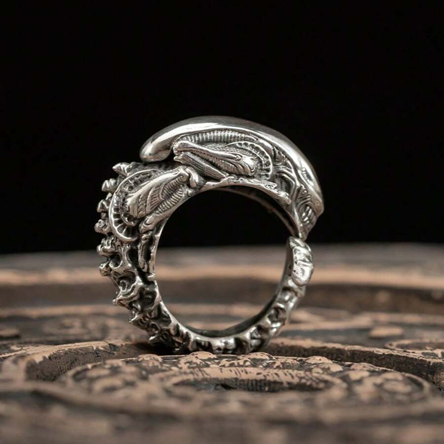 Anillo de joyería de moda gótica, motocicleta, punky, vintage con calavera y murciélago, abierto, regalo para Halloween