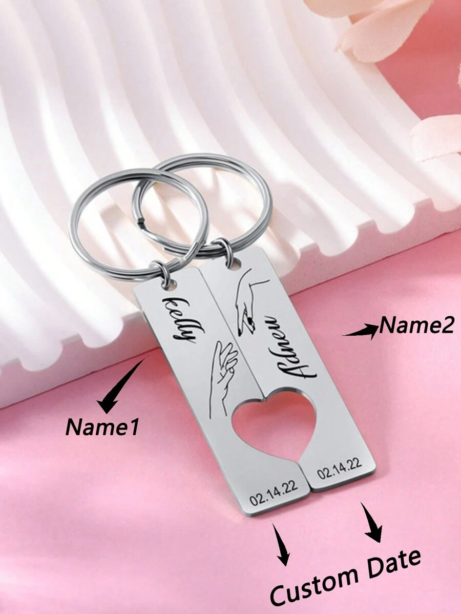 1 Set Custom Name Keychain For Women Men Stainless Steel Engraved Key Ring, Unique Nameplate Romantic Couple Keychain Jewelry, Valentine's Day Commemorative Confession Gift For Men And Women Engraved, Stainless Fashionable,Vintage,Contracted,Stylish