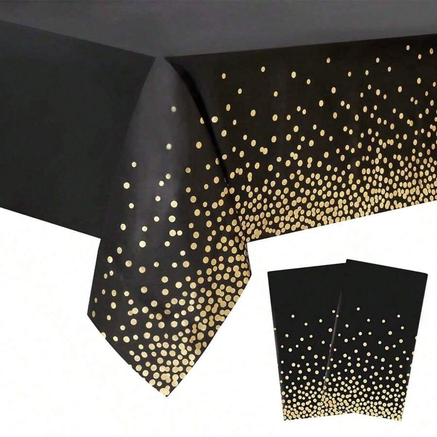 1/2/4 piezas Manteles de plástico con lunares negros y dorados, manteles descartables rectangulares de acento para fiesta de cumpleaños, graduación, restaurante, decoración de boda