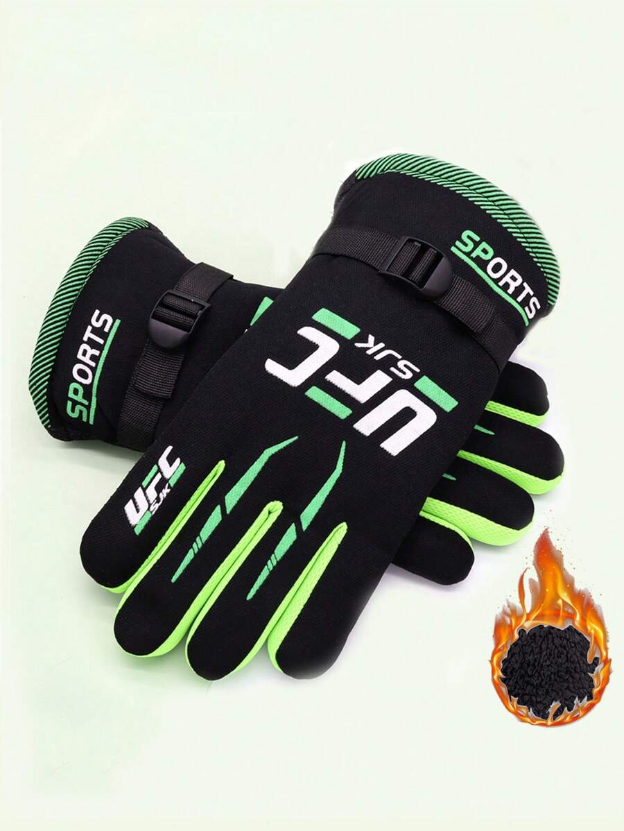 1Pair Winter Gloves Warm And Thick Winter Printed Stair Cloth Finger Gloves Sports Cycling Men's Cycling Gloves Ski Gloves