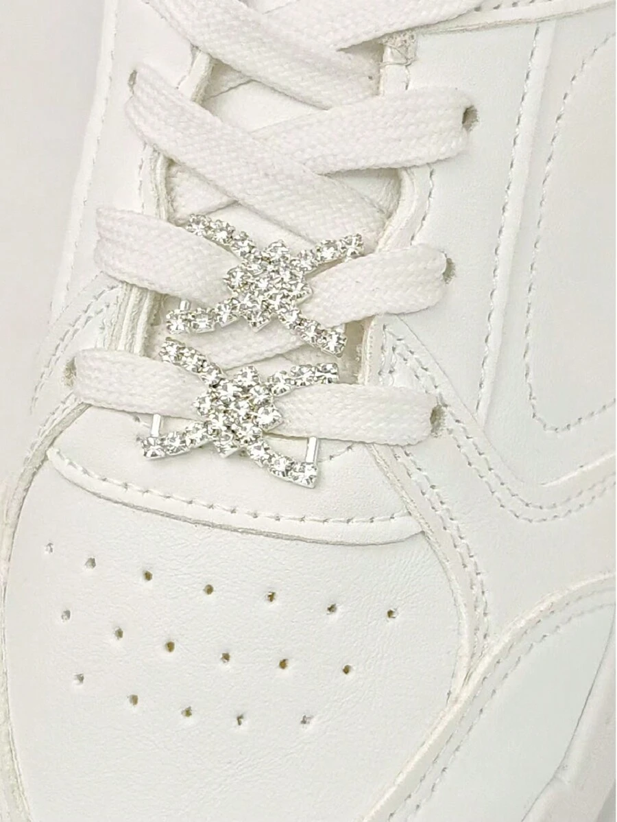 2pcs Elegant Hollow Alloy Shoe Clips With Shiny Rhinestones & Faux Pearls, Suitable For Boots And Sneakers
