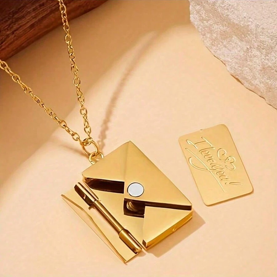 1pc Envelope Detachable Letter Pendant Necklace, Creative Simple & Elegant Fashion Vintage Casual Necklace, Suitable For Gift, Daily, Commute, Street, Party, Valentine's Day, Christmas, OPP Bag Packaging,Mom,Mother,Mother's Day,Gift