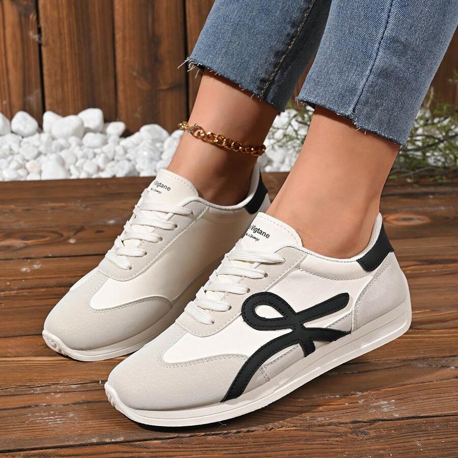Damen Farbblock Lässig Sport Sneakers, Schnürsenkel Dicker Sohle Weich Boden Laufschuhe, Niedrig Geschnittene Atmungsaktive Fitness Schuhe