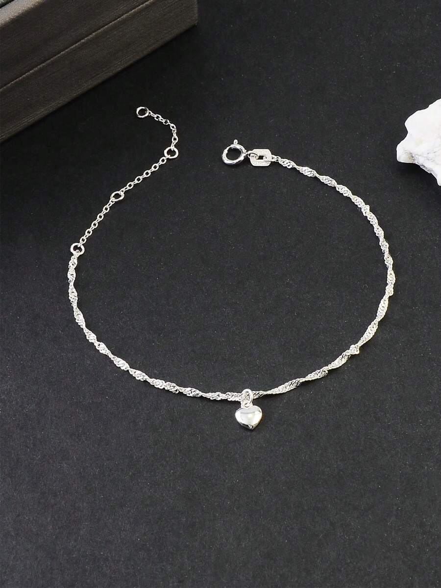1 Stück zierliches 925 Sterling Silber Armband mit Wasser Wellen & Herz Design, zart und stylisch für den täglichen Gebrauch von Frauen, Valentinstag