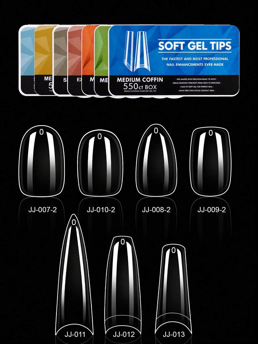 550 stuks/doos Transparante Ultra- Stiletto/Cofiin/Vierkante/Amandel/Ovale Nageltips Kunstnageltips Voor Nail Art Supplies