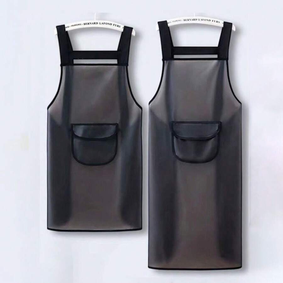 1 pezzo Grembiule da cucina impermeabile in PVC resistente agli oli, grembiule nero trasparente anti-sporco per la pulizia
