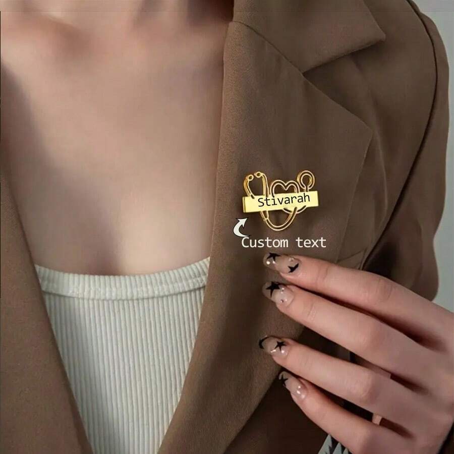 1pc Custom Doctor Stethoscope Lapel Brooch , Minimalist Personalized Stainless Steel Name Badge,Daily Wear And Gifts, Suitable For International Nurse Day