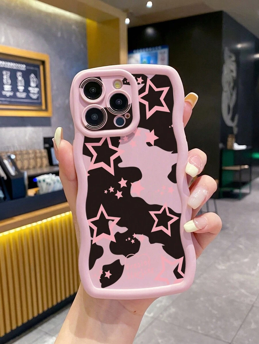 1pc Pink Star Shockproof Phone Case Compatible With Iphone/Galaxy/Infinix/Redmi/OPPO/VIVO/Itel/Tecno/MOTO