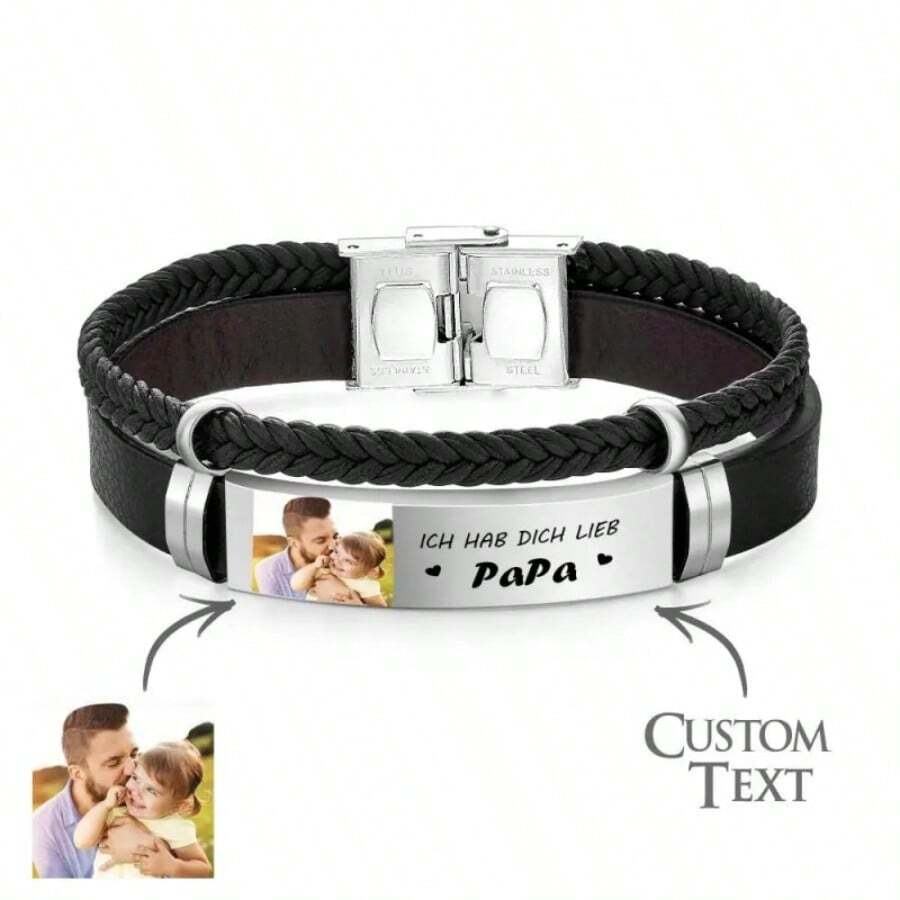 Customizable Stainless Steel Engraved ID Bracelet For Men, Father's Day Gift - Adjustable Silicone Strap, Personalized, Waterproof, Fashion & Modern Design; Romantic Engraved Photo Text Couples Bracelet Set - Adjustable, Hip-Hop Style - Unisex Gift For Valentine's Day, Birthday, Party - Fashionable & Personalized, Silicone Bracelet Valentines