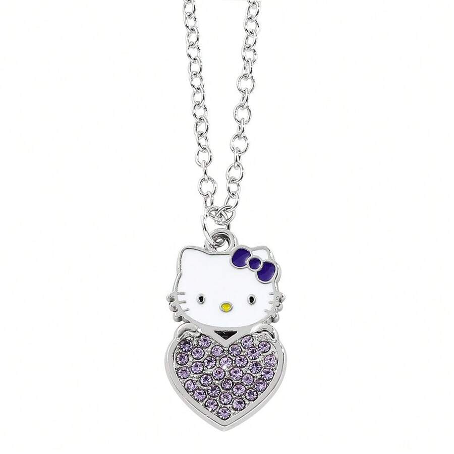 Sanrio 1pc Cartoon Anime Heart-Shaped Rhinestone Pendant Necklace With Exquisite And Compact Design Suitable For Gifting To Fans As Jewelry For Women And Girls