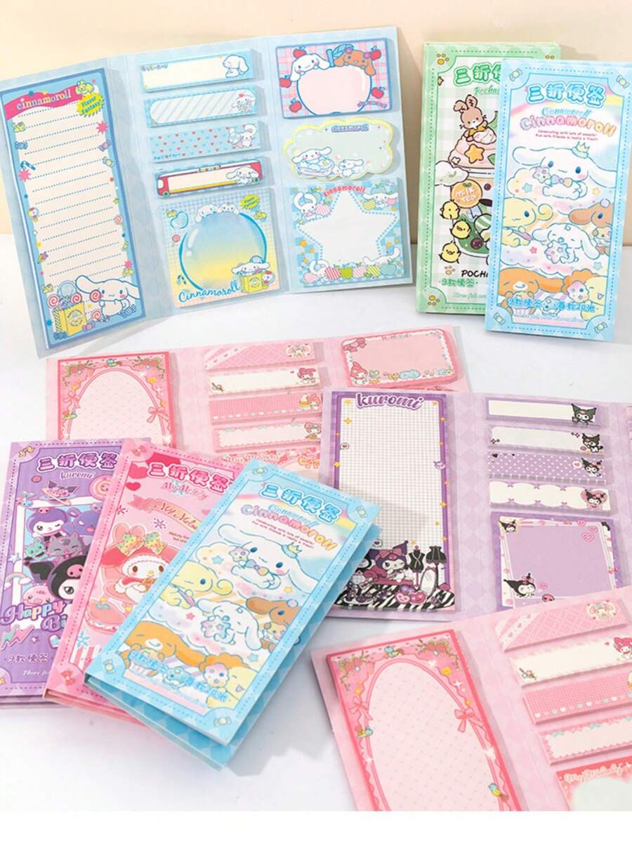 Sanrio 1/4 stuks Sanrio Memo Pads, Hoge Kwaliteit, Studenten Gebruik, Notitieblok, Drievoudig Memo Boek, Gemengde Ontwerpen